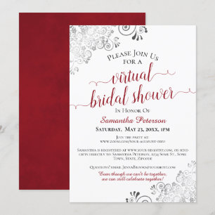 Invitación Elegante ducha de novia virtual roja y blanca
