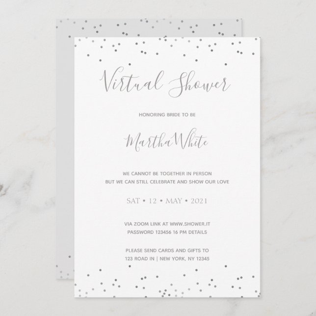 Invitación Elegante ducha de novia virtual simple y gris gris (Anverso / Reverso)