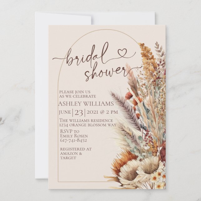 Invitación Elegante ducha de novias bohemias florales (Anverso)