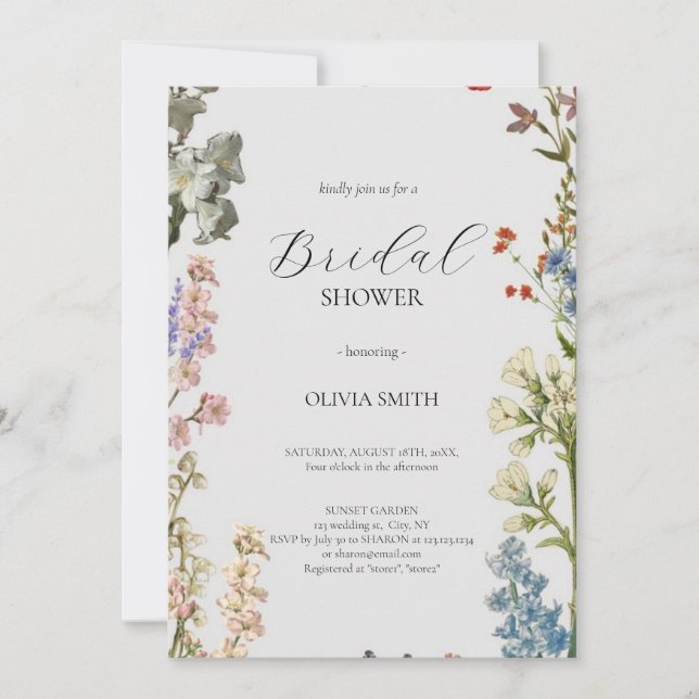 Invitación Elegante ducha de novias Boho Rústico de Flor Silv (Anverso)