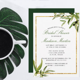 Invitación Elegante Ducha de Novias Botánicas de Oro Verde