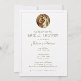 Invitación Elegante Ducha de Novias Católicas Doradas Mary Jo