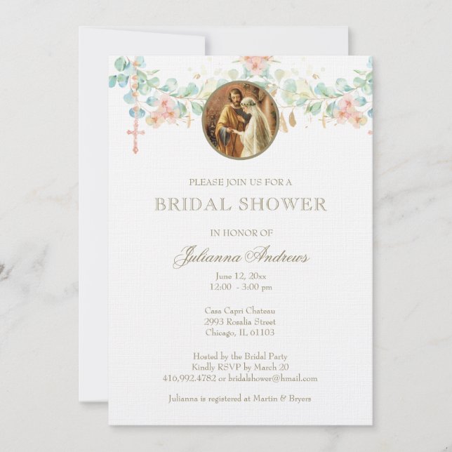 Invitación Elegante Ducha de Novias Católicas Eucalyptus Invi (Anverso)