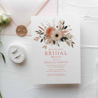 Invitación Elegante ducha de novias con brunch de flores rosa
