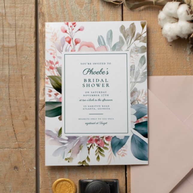 Invitación Elegante ducha de novias con bullicio de flores ro (Subido por el creador)