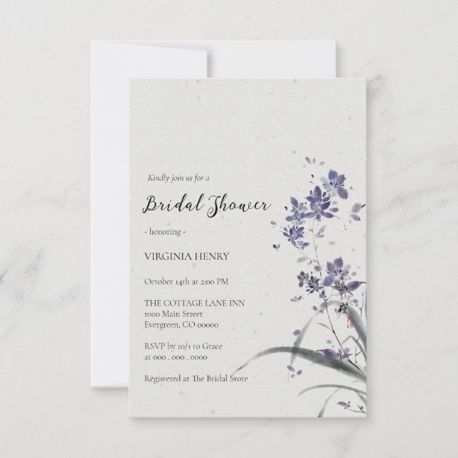 Invitación Elegante ducha de novias con flores de Boho (Anverso)