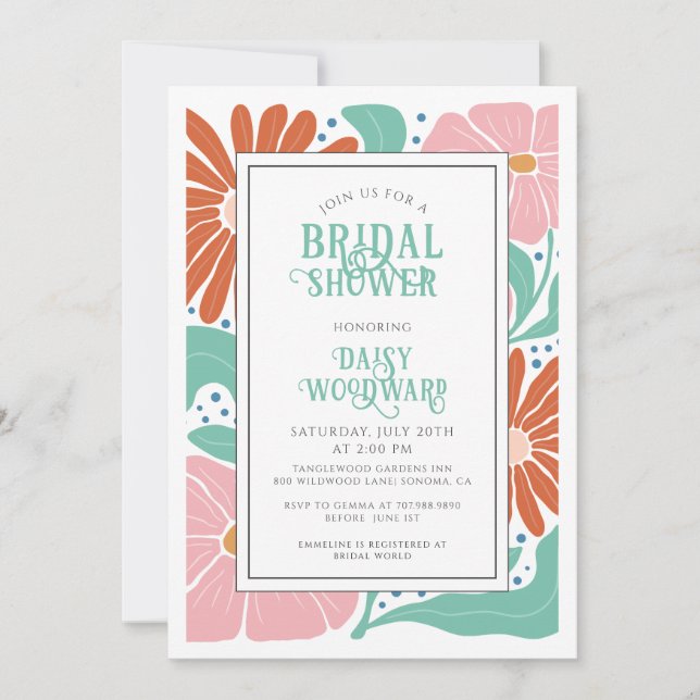 Invitación Elegante ducha de novias con flores de Boho (Anverso)