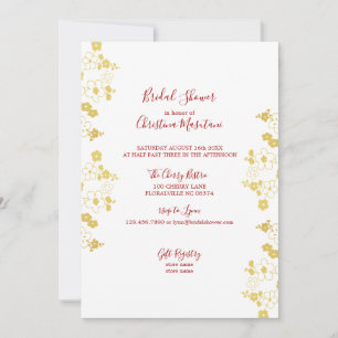 Invitación Elegante ducha de novias con flores de cerezo dora