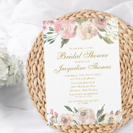Invitación Elegante ducha de novias con flores de marfil rosa