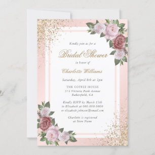 Invitación Elegante ducha de novias con flores de oro rosado 