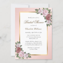 Elegante ducha de novias con flores de oro rosado