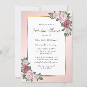 Invitación Elegante ducha de novias con flores de oro rosado 