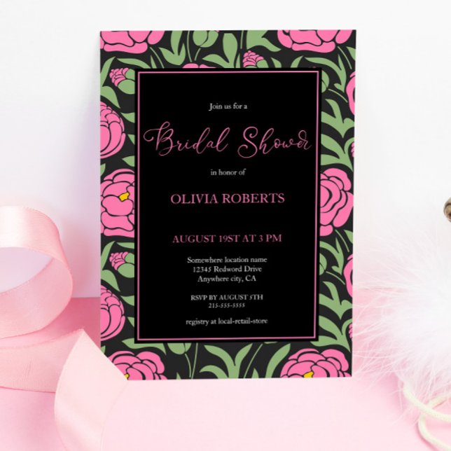 Invitación Elegante ducha de novias con flores de peones rosa (Subido por el creador)