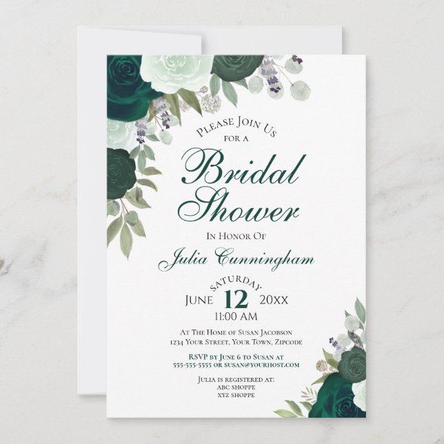 Invitación Elegante ducha de novias con flores del Boho verde (Anverso)