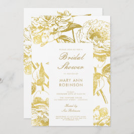 Invitación Elegante ducha de novias con flores doradas