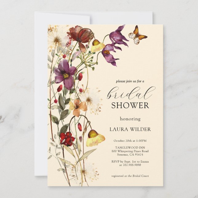 Invitación Elegante ducha de novias con flores silvestres de  (Anverso)