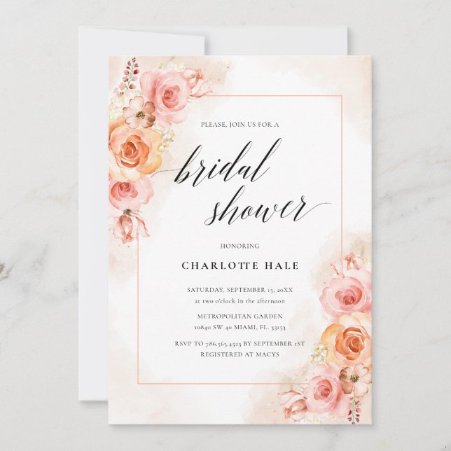Invitación Elegante ducha de novias con foto floral de Rubor  (Anverso)