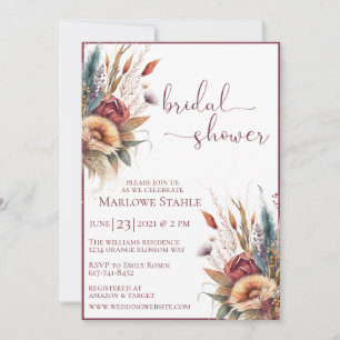 Invitación Elegante ducha de novias con hierba de Boho pampas