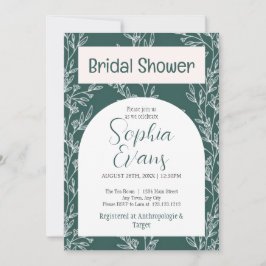 Invitación Elegante ducha de novias con hojas verdes y blanca