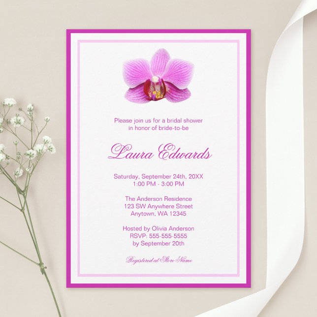 Invitación Elegante ducha de novias con orquídeas rosadas (Subido por el creador)