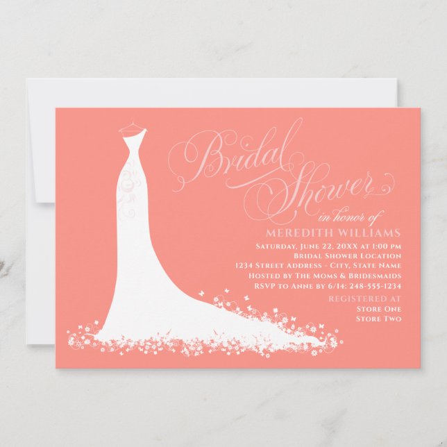 Invitación Elegante ducha de novias coral y Boda rosa (Anverso)