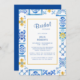 Invitación Elegante ducha de novias de cobalto en mosaico med