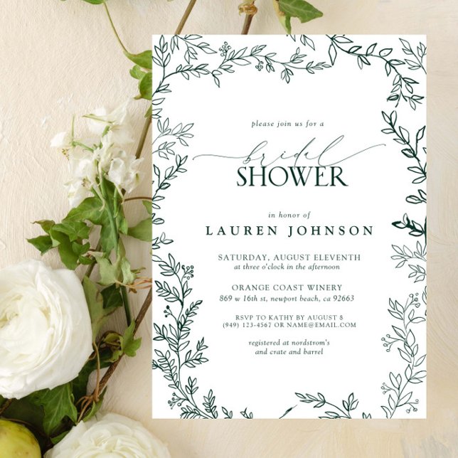 Invitación Elegante ducha de novias de hoja verde esmeralda (Bridal Shower Invitation)