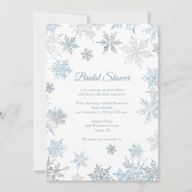 Invitación Elegante ducha de novias de invierno con copo de n (Anverso)