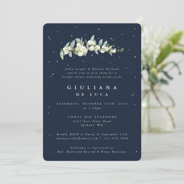 Invitación Elegante ducha de novias de la Marina Snowberry+Eu (Anverso de pie)