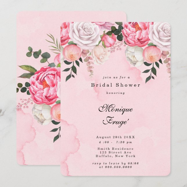 Invitación Elegante ducha de novias de los peones blancos ros (Anverso / Reverso)