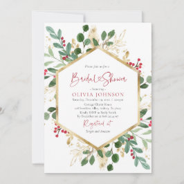 Invitación Elegante ducha de novias de Navidades Red Gold
