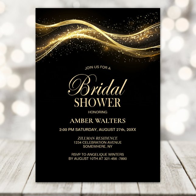Invitación Elegante ducha de novias de oro negro (Subido por el creador)