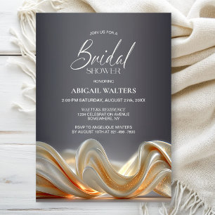 Invitación Elegante ducha de novias de seda dorada