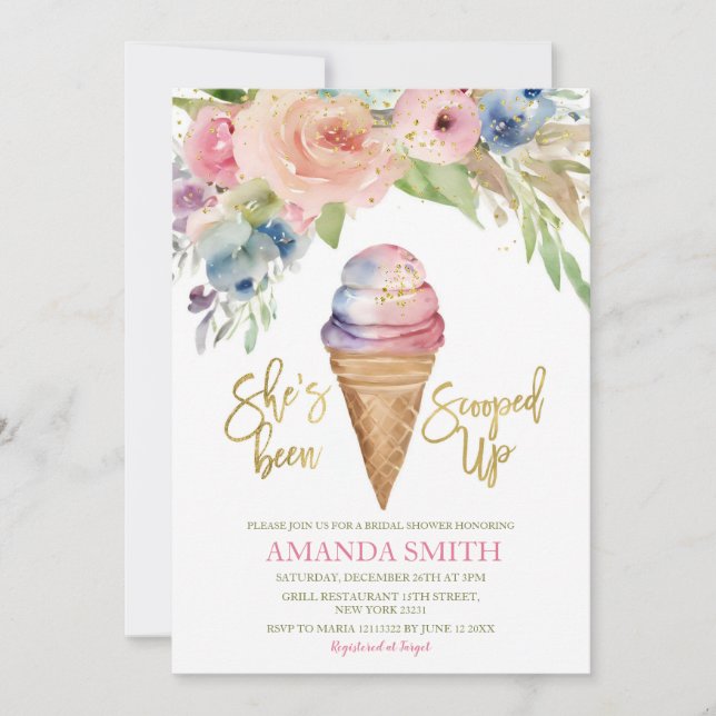 Invitación Elegante ducha de novias de verano con helados de  (Anverso)