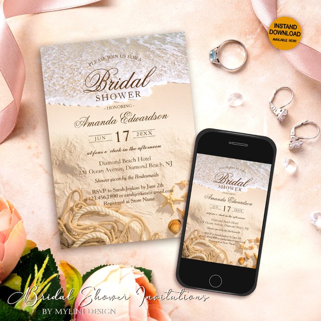 Invitación Elegante ducha de novias de verano en Ocean Beach (Subido por el creador)