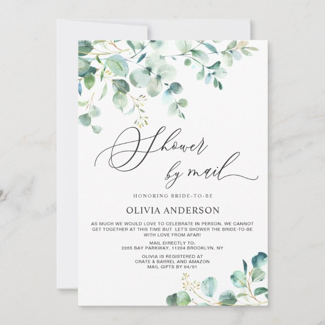 Invitación Elegante ducha de novias en el follaje Eucalyptus  (Anverso)