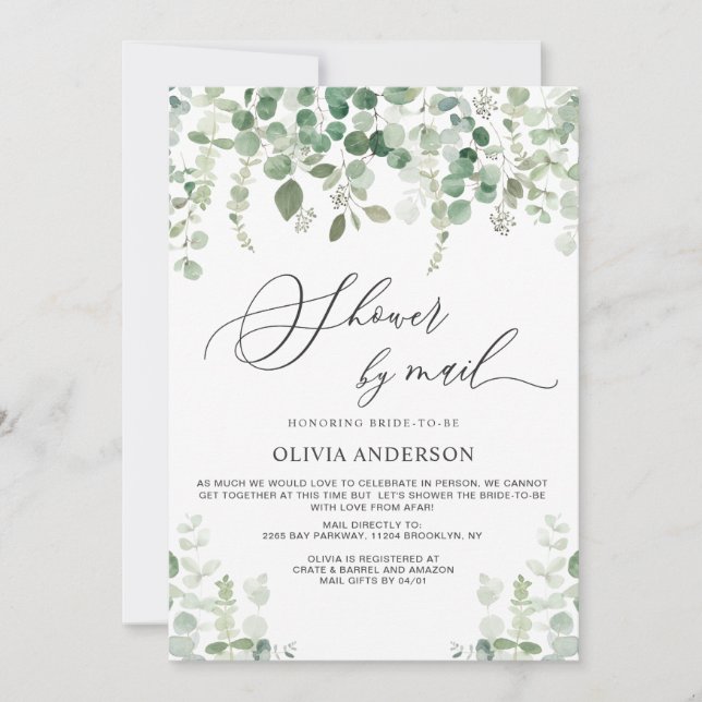 Invitación Elegante ducha de novias en el follaje Eucalyptus  (Anverso)