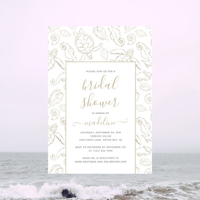 Invitación Elegante ducha de novias en el océano marino Gold  (Subido por el creador)