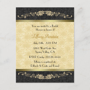 Invitación Elegante ducha de novias en negro y dorado