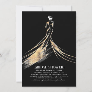 Invitación Elegante ducha de novias en negro y oro