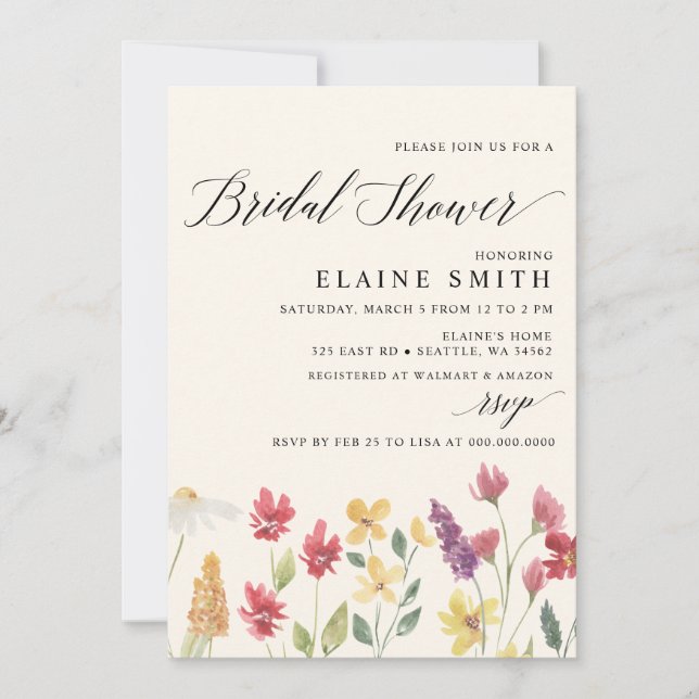 Invitación Elegante ducha de novias en verano con flores silv (Anverso)