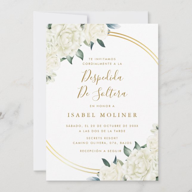 Invitación Elegante ducha de novias española con flores de ma (Anverso)