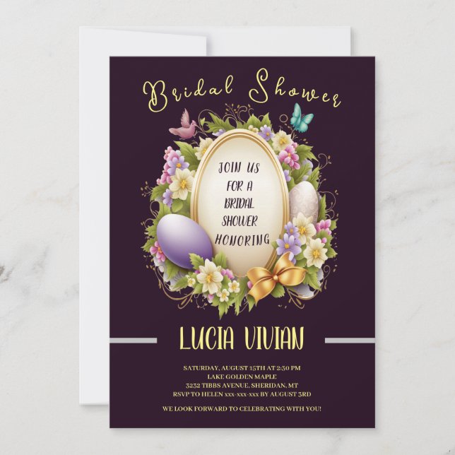 Invitación Elegante ducha de novias estilo Royal Purple Easte (Anverso)