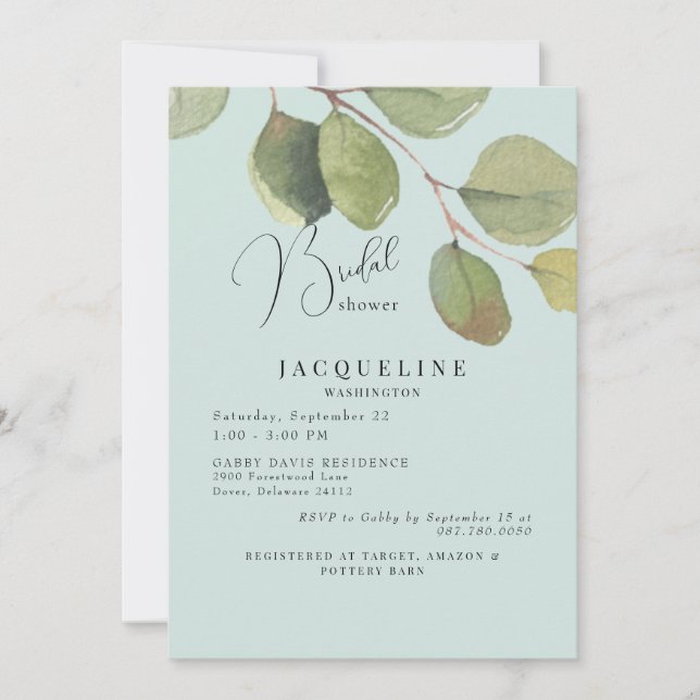 Invitación Elegante ducha de novias Eucalyptus (Anverso)