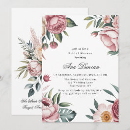 Invitación Elegante ducha de novias floral rosa pintada en Ru