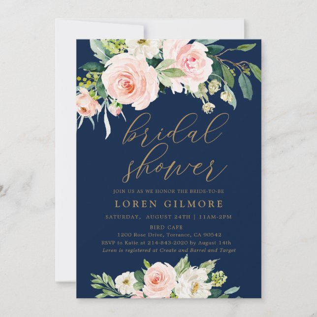 Invitación Elegante ducha de novias floridas de Rubor y Marin (Anverso)