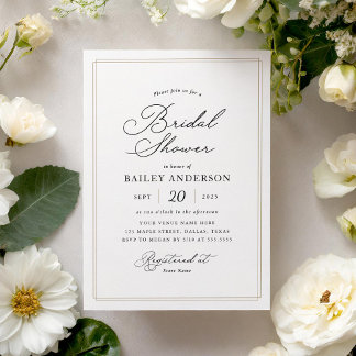 Invitación Elegante ducha de novias formales negra y dorada