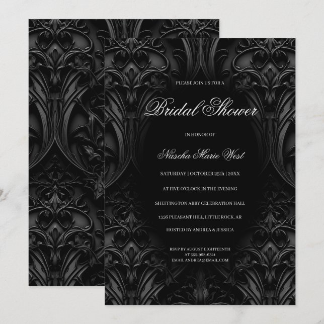 Invitación Elegante ducha de novias gótica gótica gótica negr (Anverso / Reverso)
