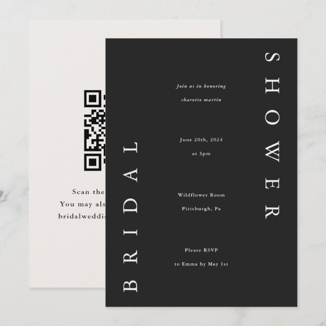 Invitación Elegante ducha de novias negra y de taupe (Anverso / Reverso)