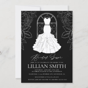 Invitación Elegante ducha de novias negra y plateada